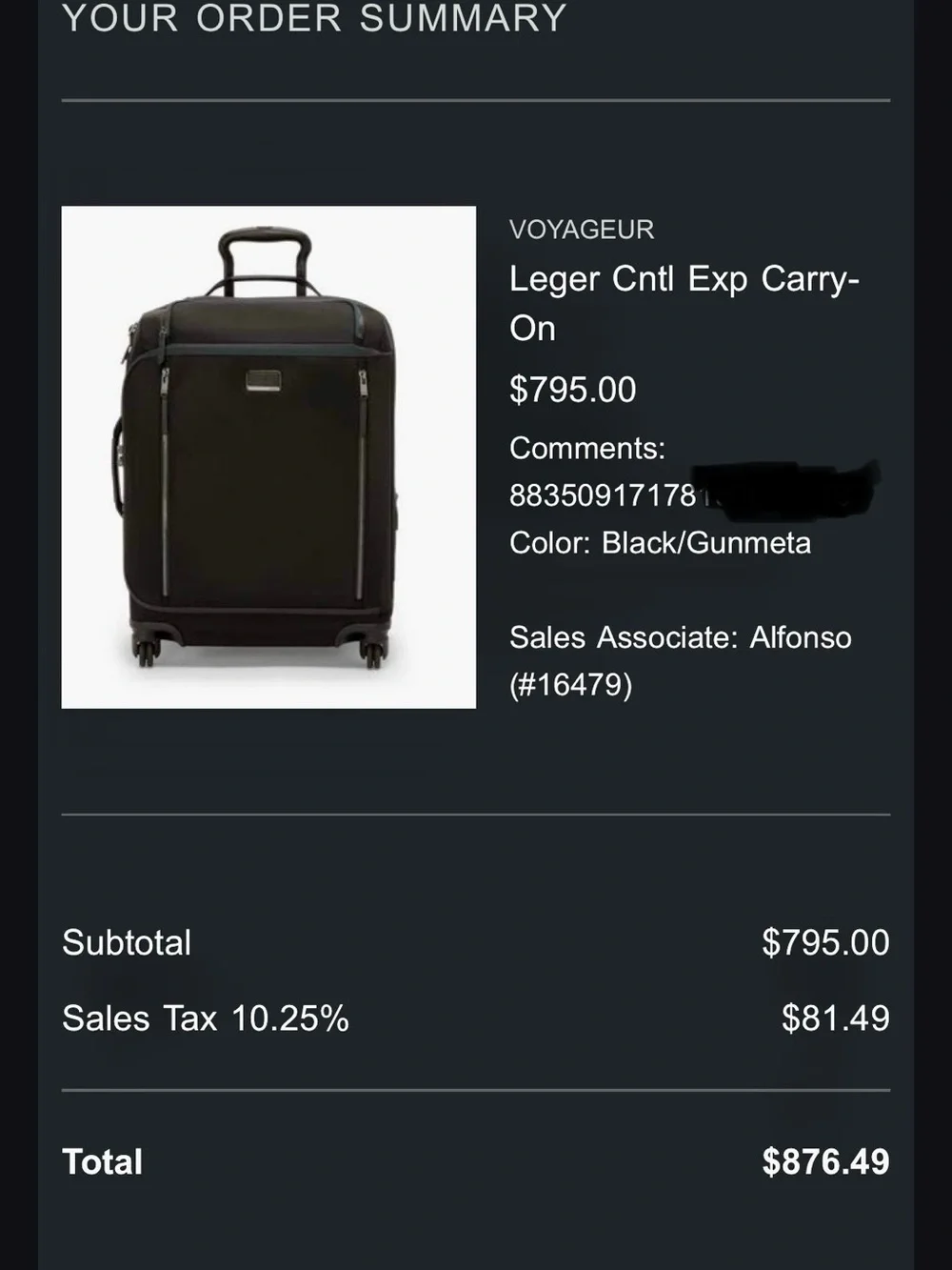 Tumi Voyager Black Carry-On Spinner Suitcase Travel Bag